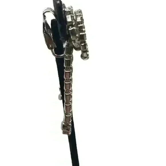 Vintage Rhinestone Earrings Clip Double Circle Long Dangle Bride Barbie Art Deco - Picture 10 of 13